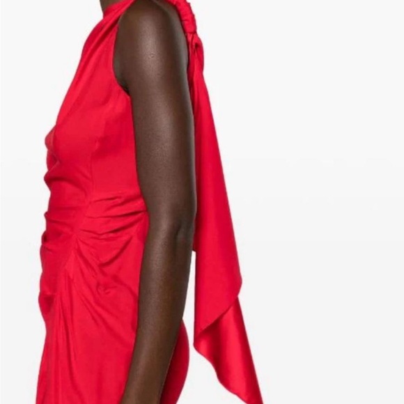 Commission - Asymmetric Cutout Stretch-silk Satin Midi Dress - Red - Picture 2 of 4